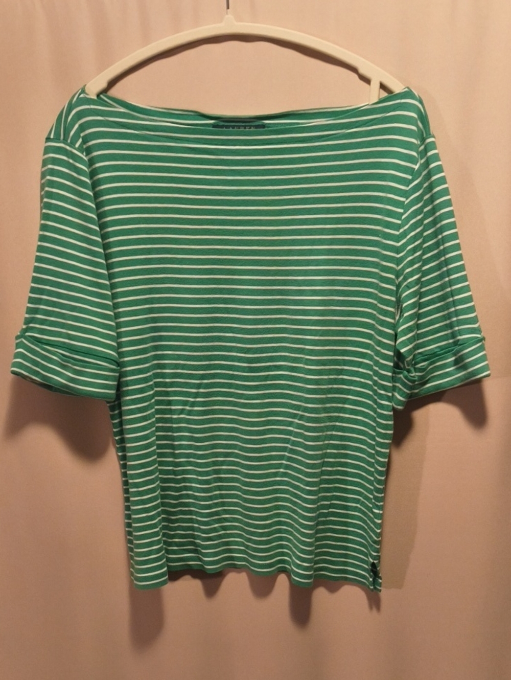 Lauren Ralph Lauren 100% Cotton Striped Boatneck Elbow Sleeve Top Sixe XL